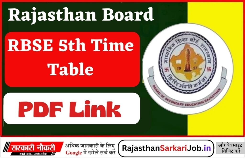 RBSE 5th Time Table