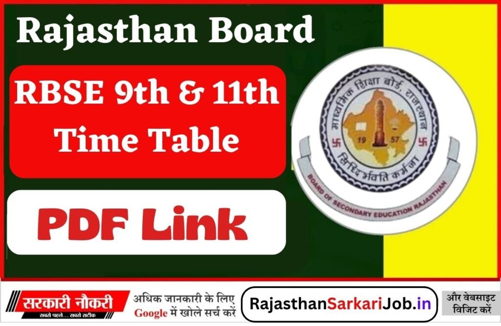 RBSE 9th & 11th Time Table